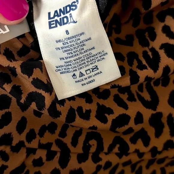 Lands End Womens Wrap Swim Dress Swimsuit Animal Print Leopard Size 8